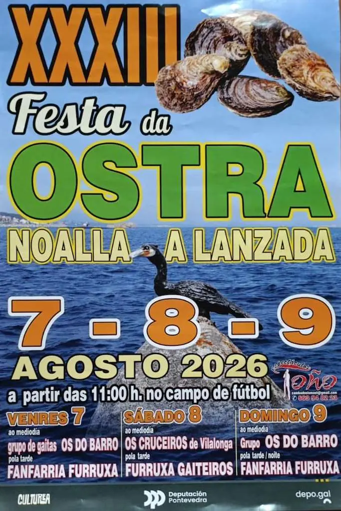 Cartel con el programa de la Festa da Ostra de Noalla 2026, del 7 al 9 de agosto.