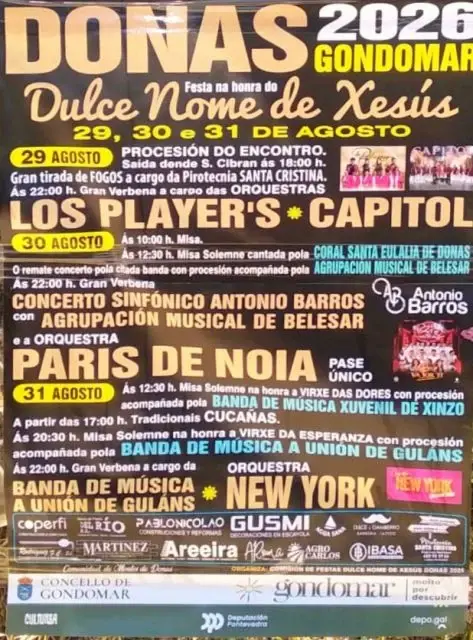 Cartel de la Festa do Dulce Nome de Xesús de Donas 2026 en Gondomar