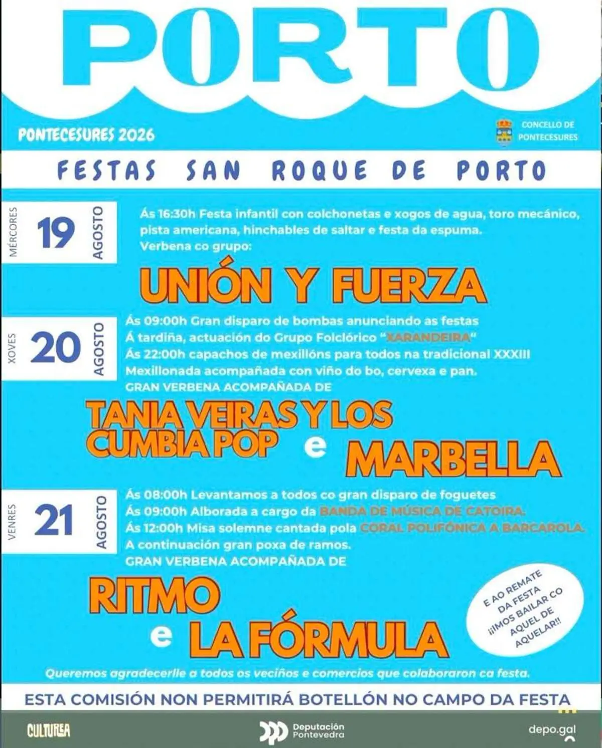 Cartel de las Fiestas de San Roque de Porto 2026, en Pontesecures.