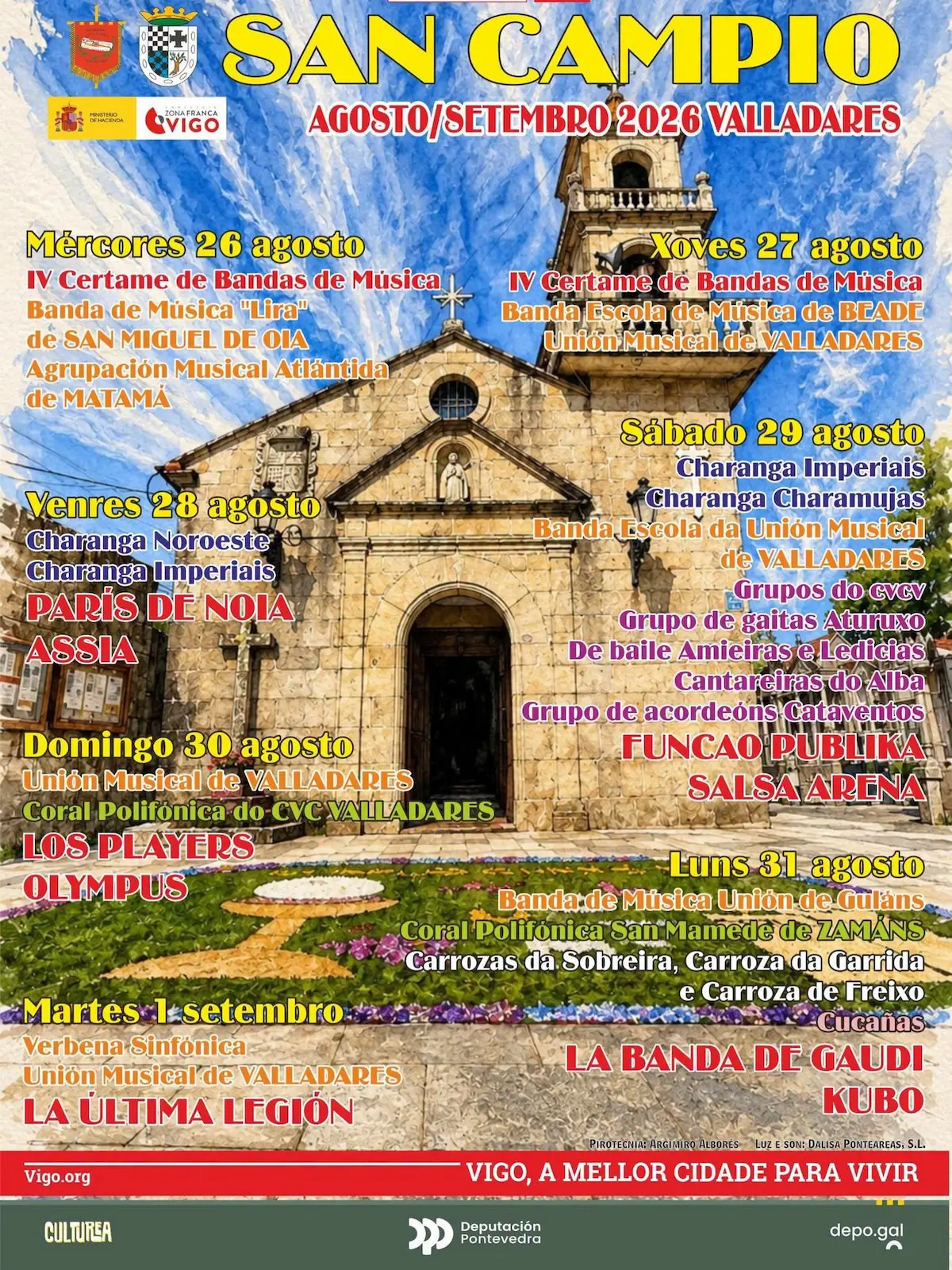 Cartel oficial de las fiestas de San Campio de Valladares 2026, del 26 de agosto al 1 de septiembre
