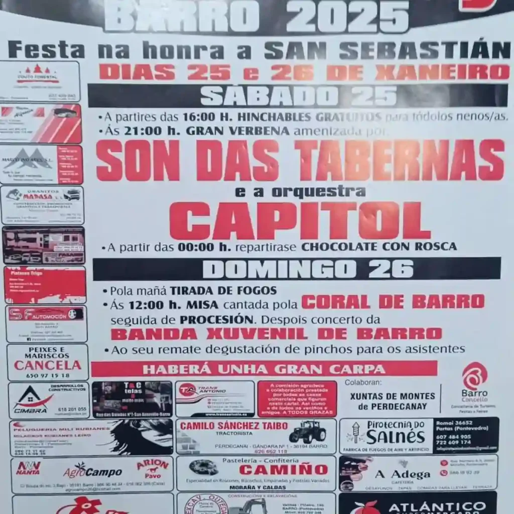 Festa de San Sebastián 2025 en Perdecanai, Barro – Cartel Oficial